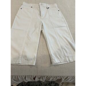 Simon Chang Bermuda Shorts Womens 4 White Good Front Seam Detail Denim